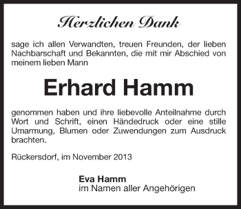 Traueranzeige von Erhard Hamm von Pegnitz-Zeitung